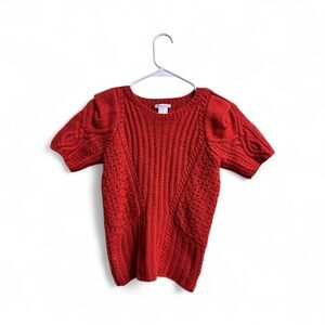 Oscar de la Renta 100% Cashmere Luxe Sweater Top Rust Red Puff Sleeve Size M